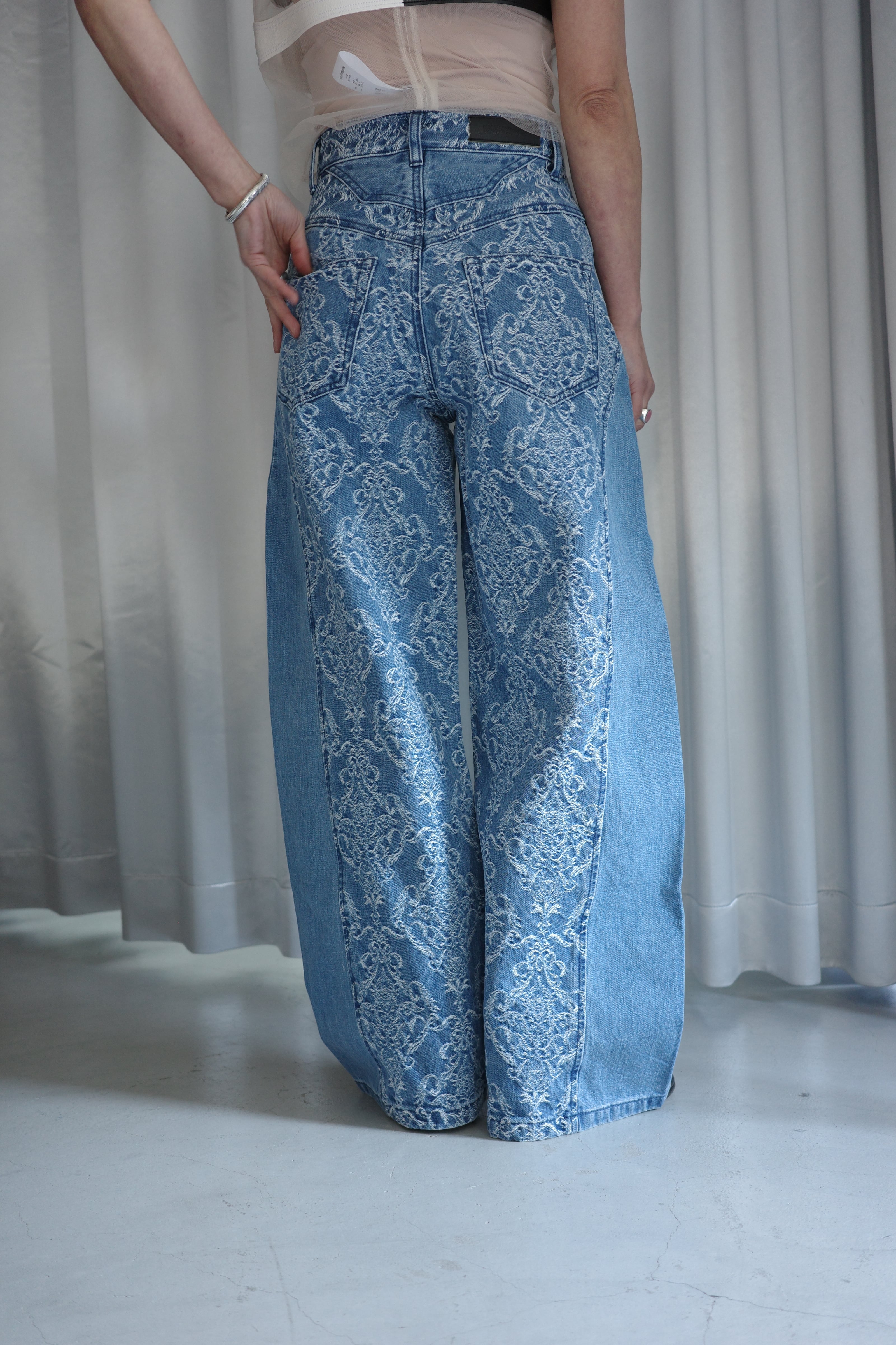 FETICO / DAMASK JACQUARD DENIM CURVE FIT HIGH RISE JEANS | LA