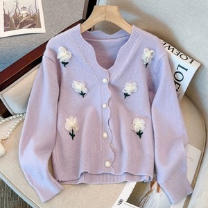 【M-4XL】2色展開 フラワーモチーフ カーディガン