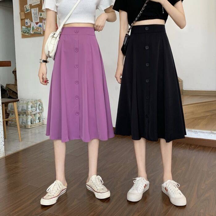 スプリングスカート Aラインブラックハイウェストウェスト薄手プリーツ 春物 1号婦人61828437638