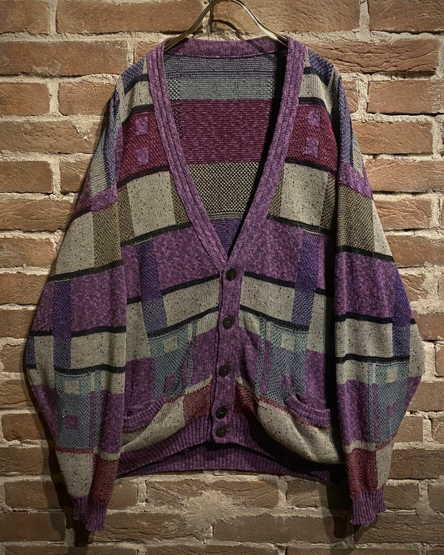 【Caka act3】Color Swiching Design Vintage Loose Knit Cardigan
