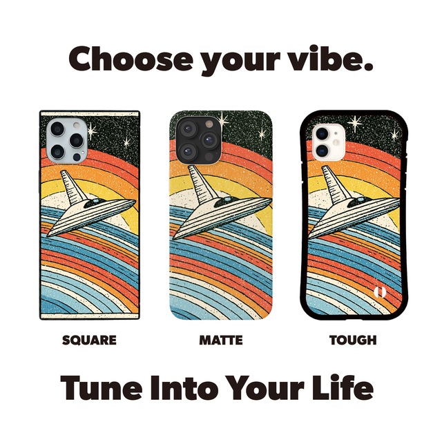 受注生産 iPhoneケース 銀色ロケットと虹色の惑星線｜ロケットモチーフ RFSP009D