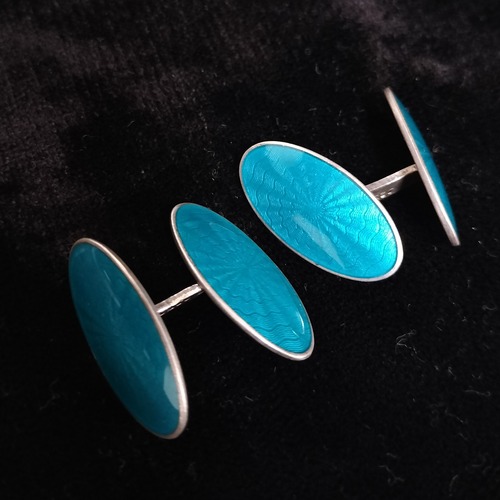 Vintage Norwegian Silver & Blue Guilloché Cufflinks