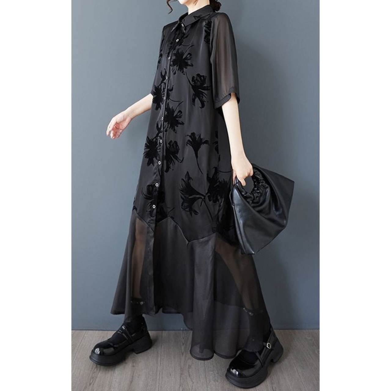 エレガントシアー 百合柄 ワンピース  30143