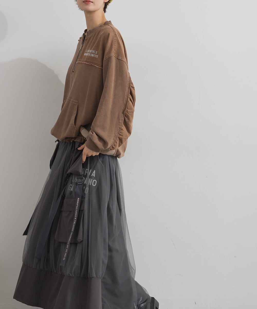 J263078 硫化染め・インディゴ染め 綿裏毛×デニム リメイク風ハーフZIP