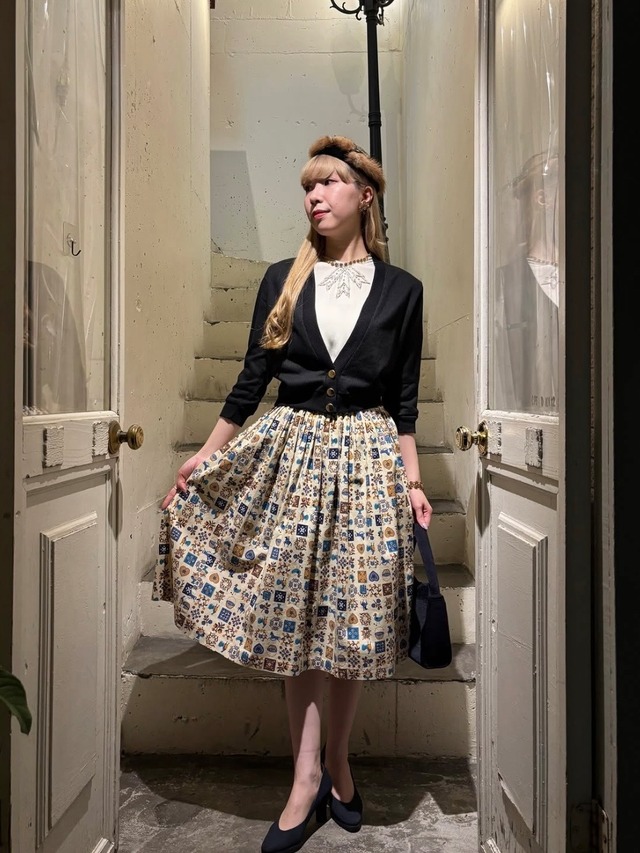 50's cotton preats print skirt