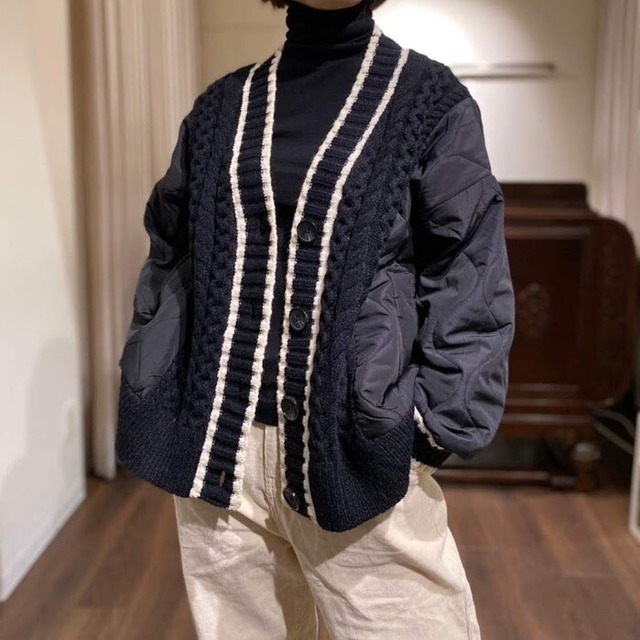 knit combi quilting coat black