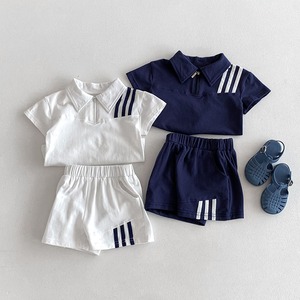 【BABY&KID】夏作ストライプ柄半袖ポロシャツショーツセット