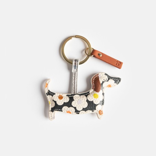 MULTI FLOWER CHARCOAL SAUSAGE DOG NOVELTY KEYRING_NOV159