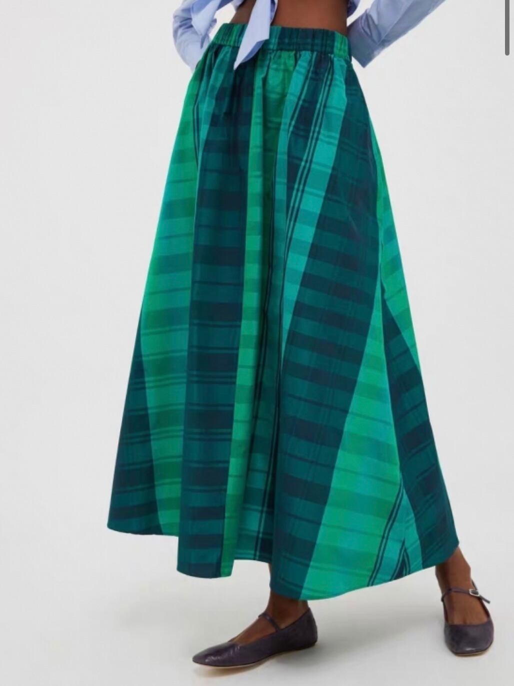 green check long skirt