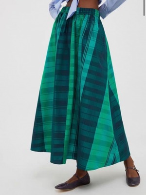 green check long skirt