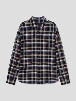 [JUUN.J] Crater Damage Check Loose-Fit Shirt - Wine 正規品 韓国ブランド 韓国ファッション 韓国代行 ジュンジー 日本 店舗