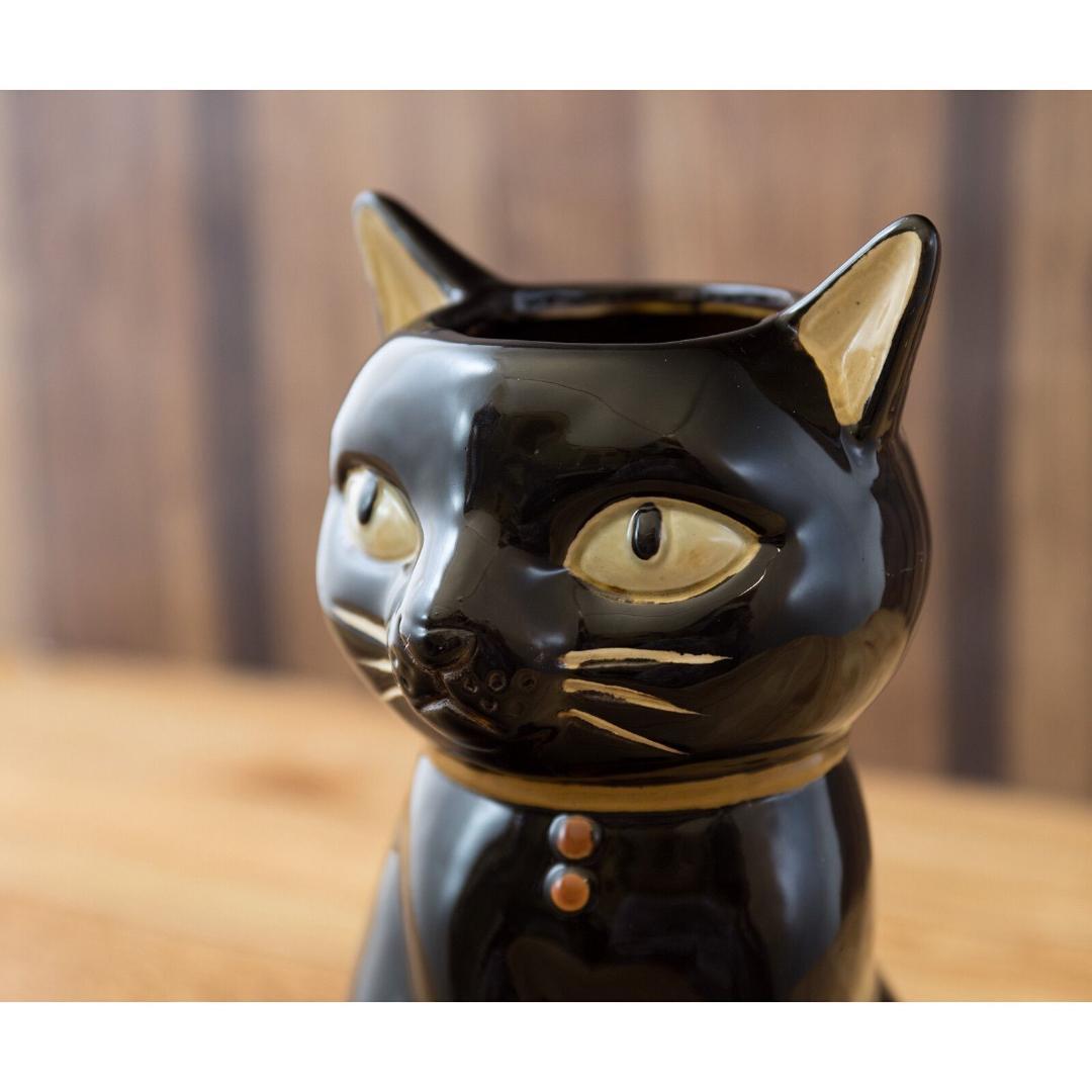 セラミックフラワーポット 白猫 黒猫 ネコ 花瓶 観葉植物 プランター