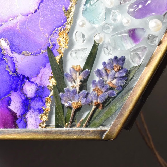 〚 Lavender ✧ ラベンダー 〛アルコールインクアート　壁掛けインテリア　ヘキサゴンフレームシリーズ