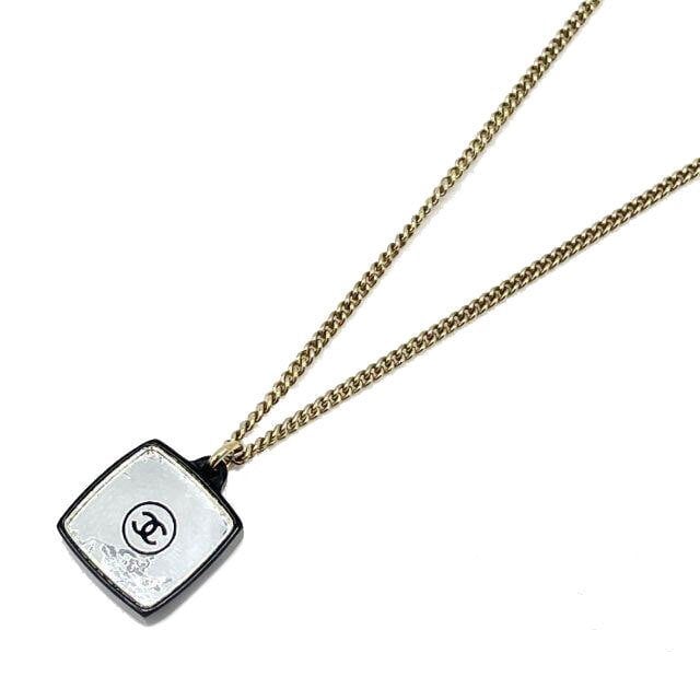 CHANEL シャネル ネックレス ミラープレート ココマーク マルチラインストーン プラスチック ブラック シルバー 04A (J37032508)