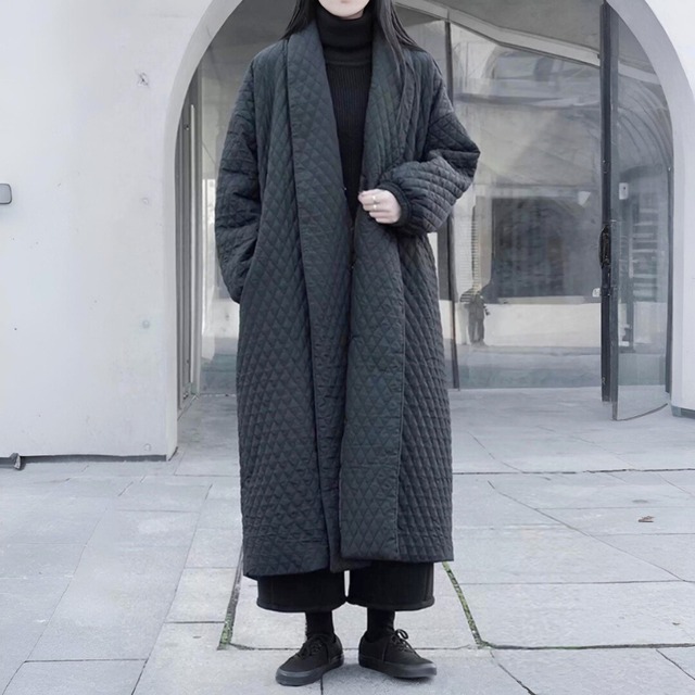 Quilted oversized long coat C1387