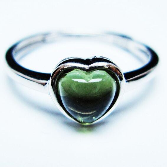 モルダバイト リング モルダウ石 指輪 ハート フリーサイズ 12号 一点物 メール便可 [M便 1/20] 199-642