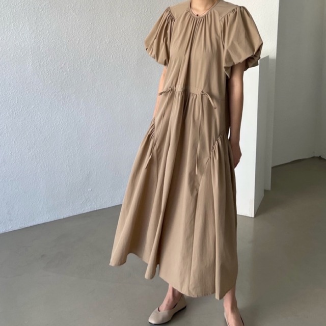 パフスリーブフレアロングワンピース　11242