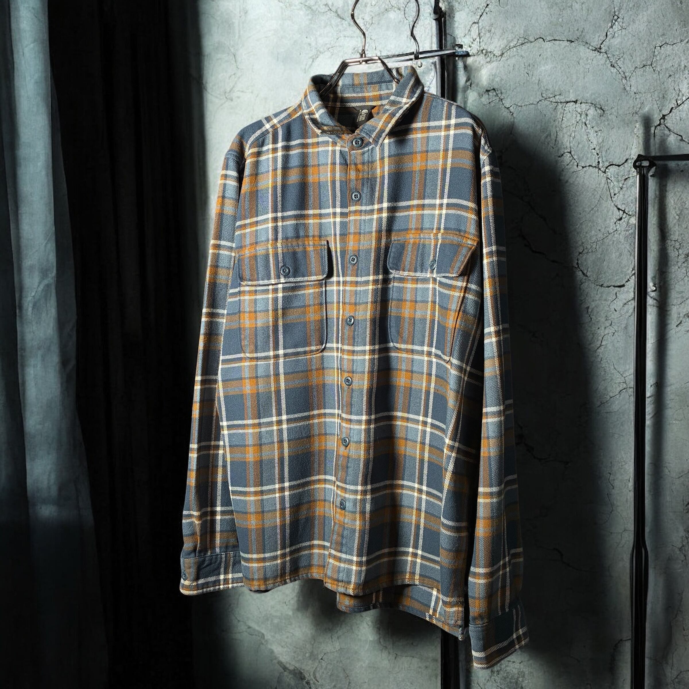 MOUNTAIN HARD WEAR チェックネルシャツ 長袖 ブルー×オレンジ L