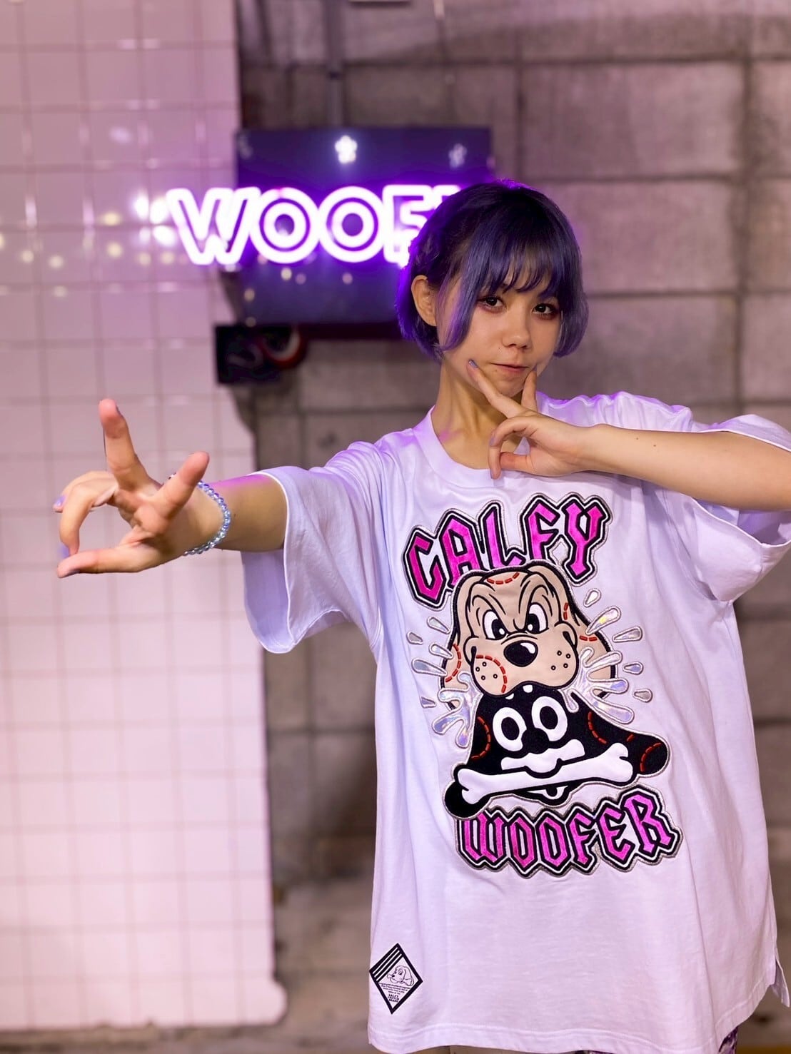 推し愛 x GALFY コラボTシャツ パープル L（中型犬） GALFY × WOOFER × ニイルセン】 トリプルネームコラボT シャツ | PAY ID