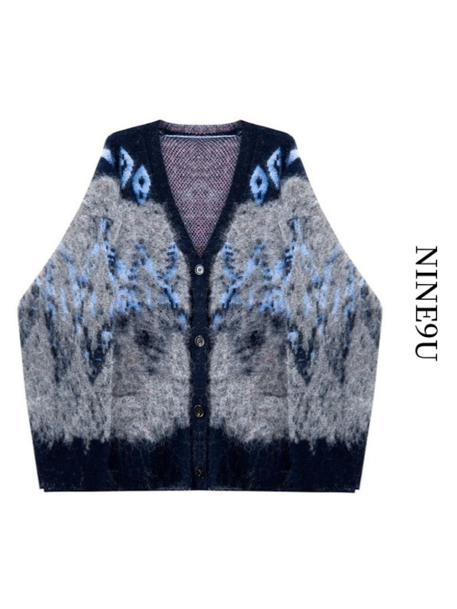 mohair-knit v-neck retro cardigan【NINE9766】