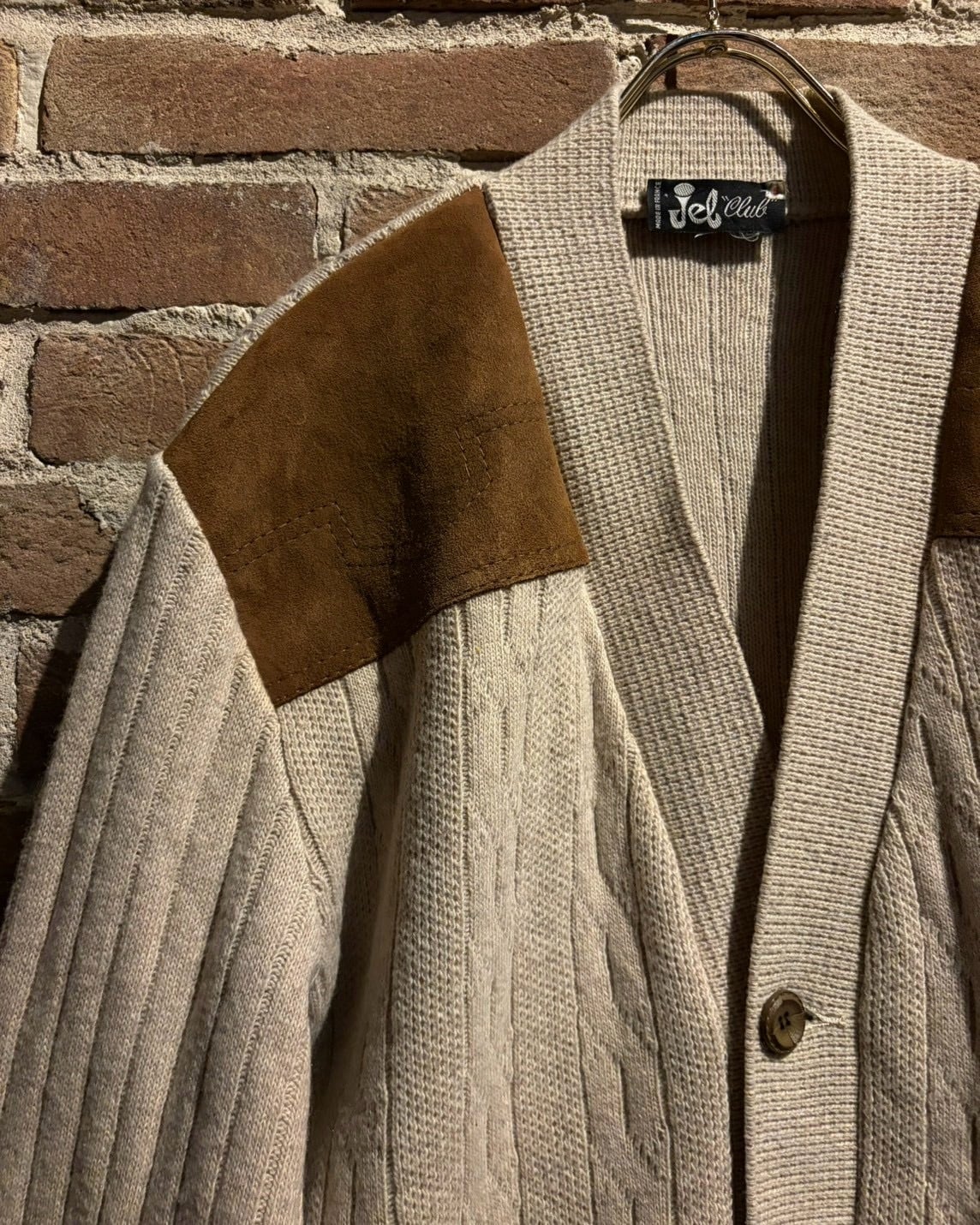 Caka act3】70's〜80's Leather Switching Euro Vintage Loose Knit