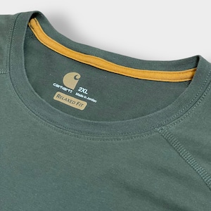 【Carhartt】2XL ビッグシルエット ワンポイント ポケットTシャツ ポケT カーハート FORCE ラグラン カーキ 半袖 夏物 US古着