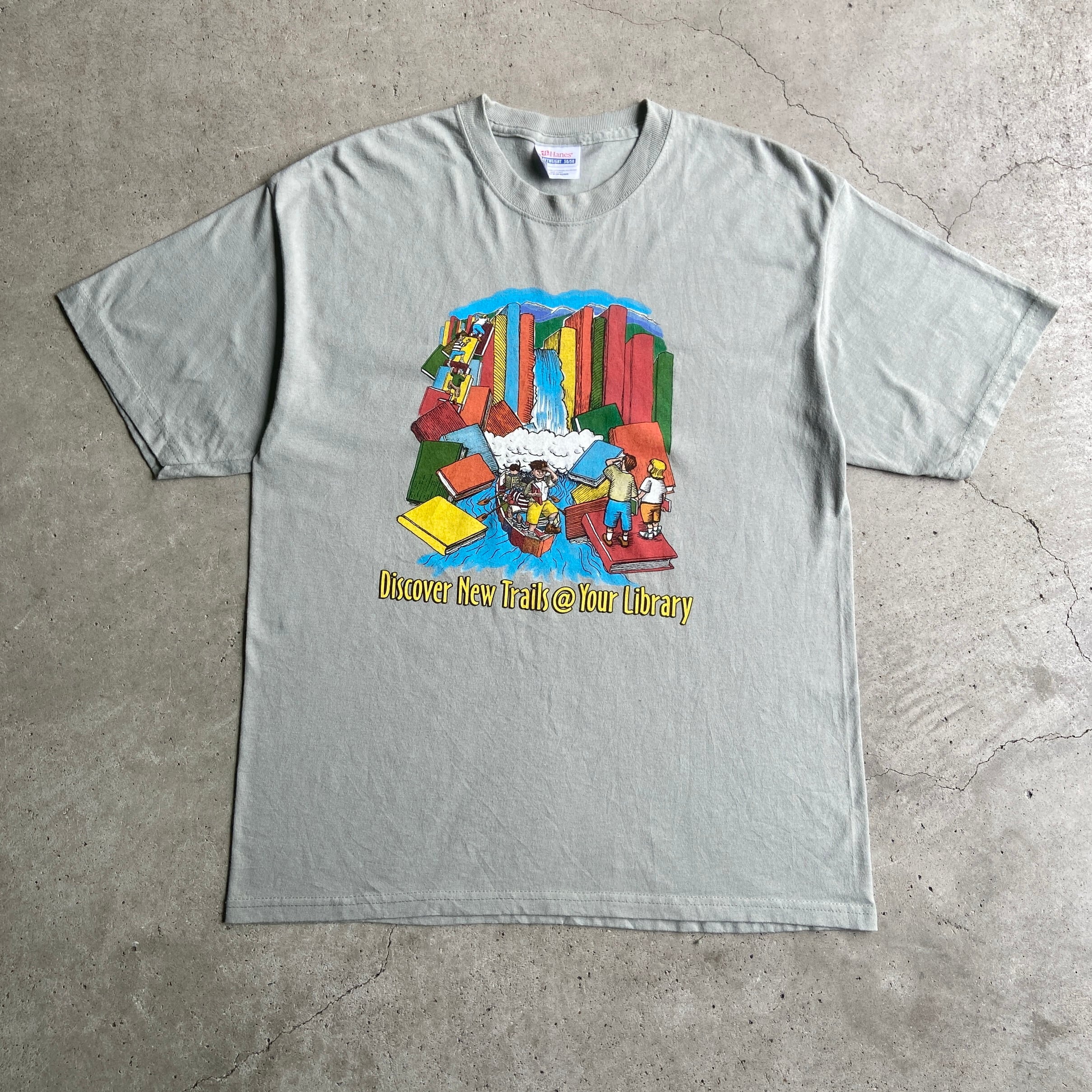 90年代 discover new trails @ your library プリント Tシャツ メンズ