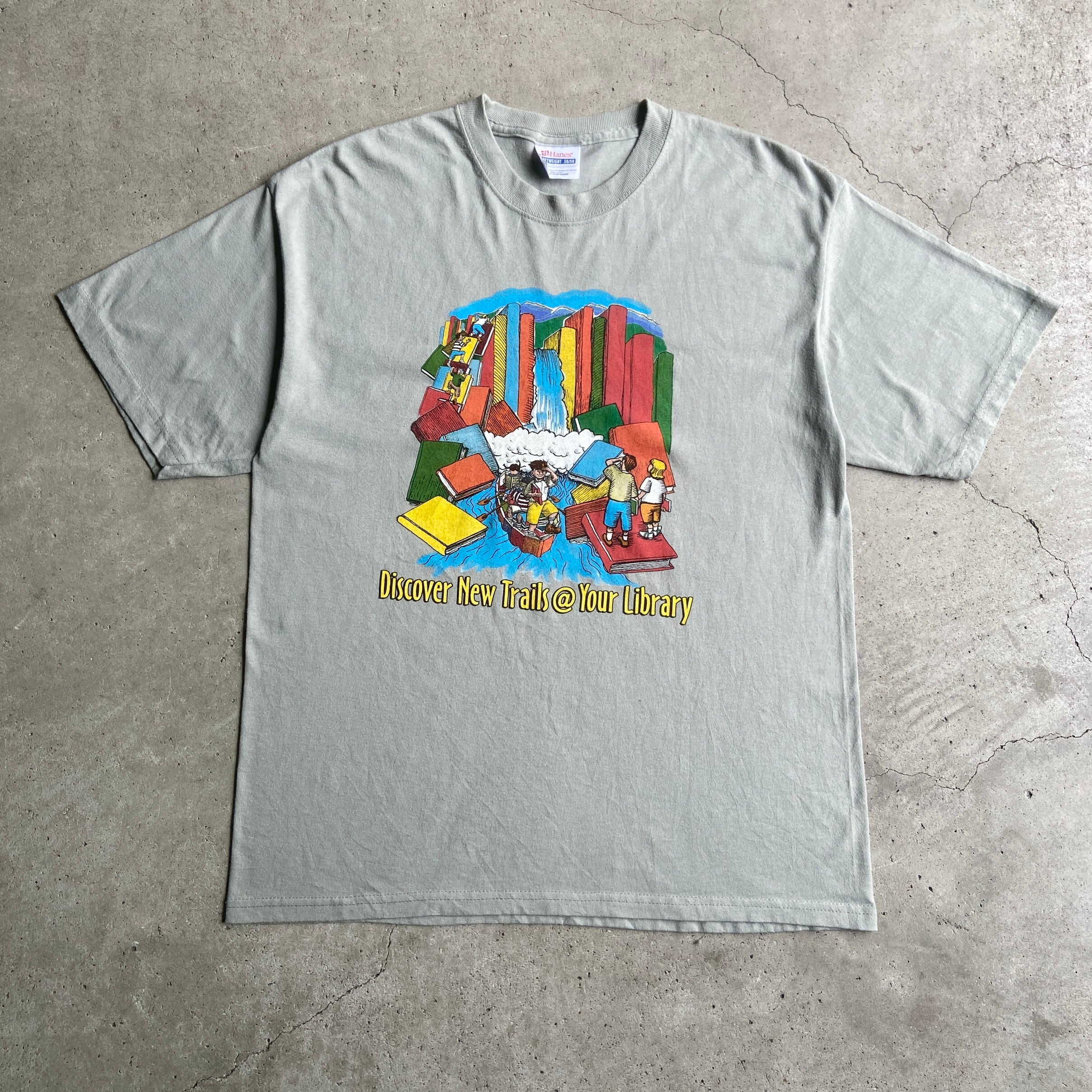 90年代 discover new trails @ your library プリント Tシャツ メンズ 