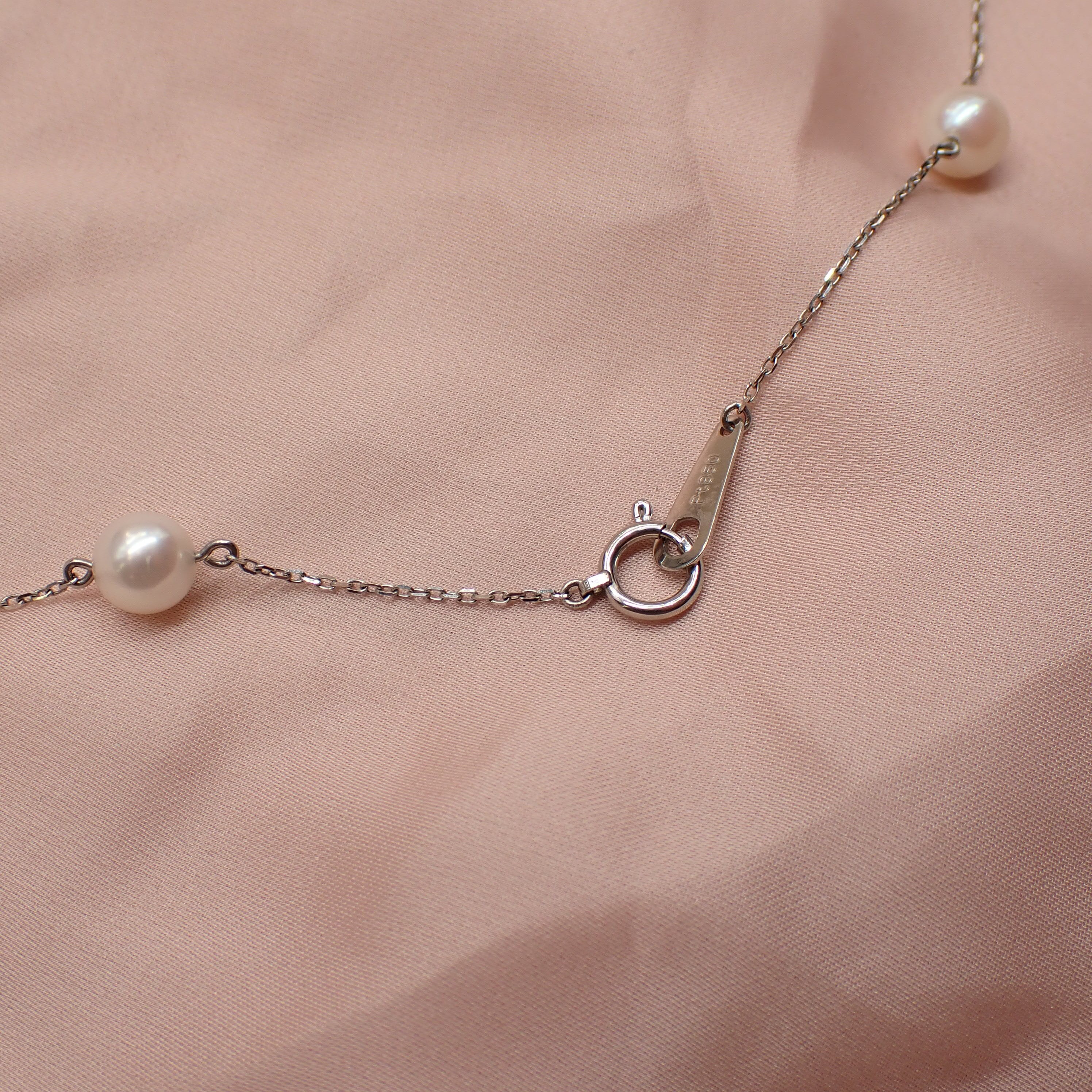 Pt850 パール ロングネックレス 80cm 二連 ステーションネックレス