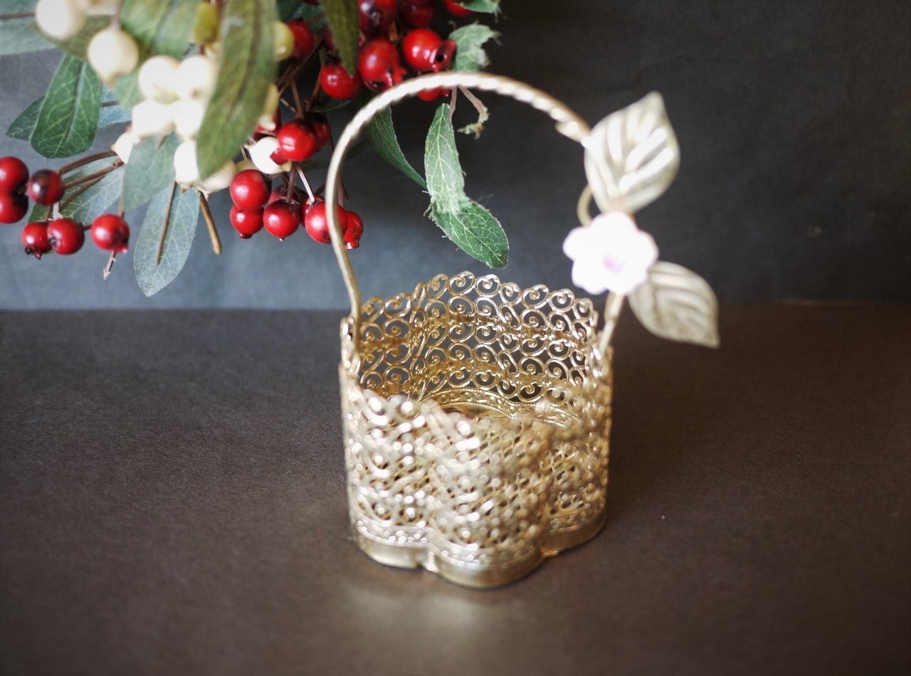 メタルレースバスケット メッシュ小物入れ 薔薇