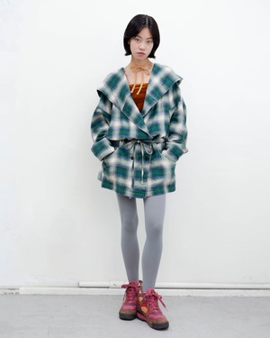 1980-90s ombre plaid cotton hooded jacket