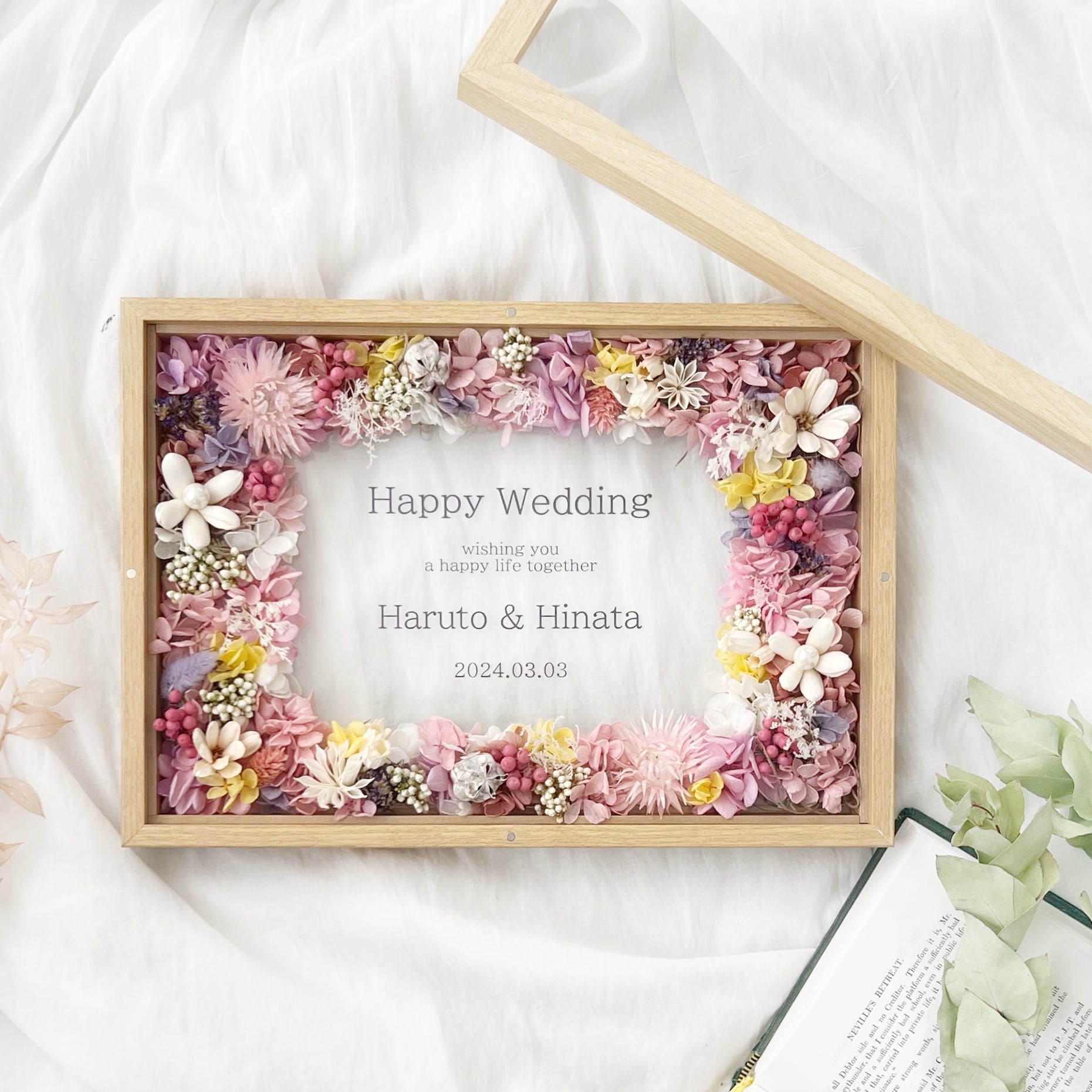 写真も飾れる＊2L判サイズ 8003ピンク 木製ガラスフォトフレーム 結婚