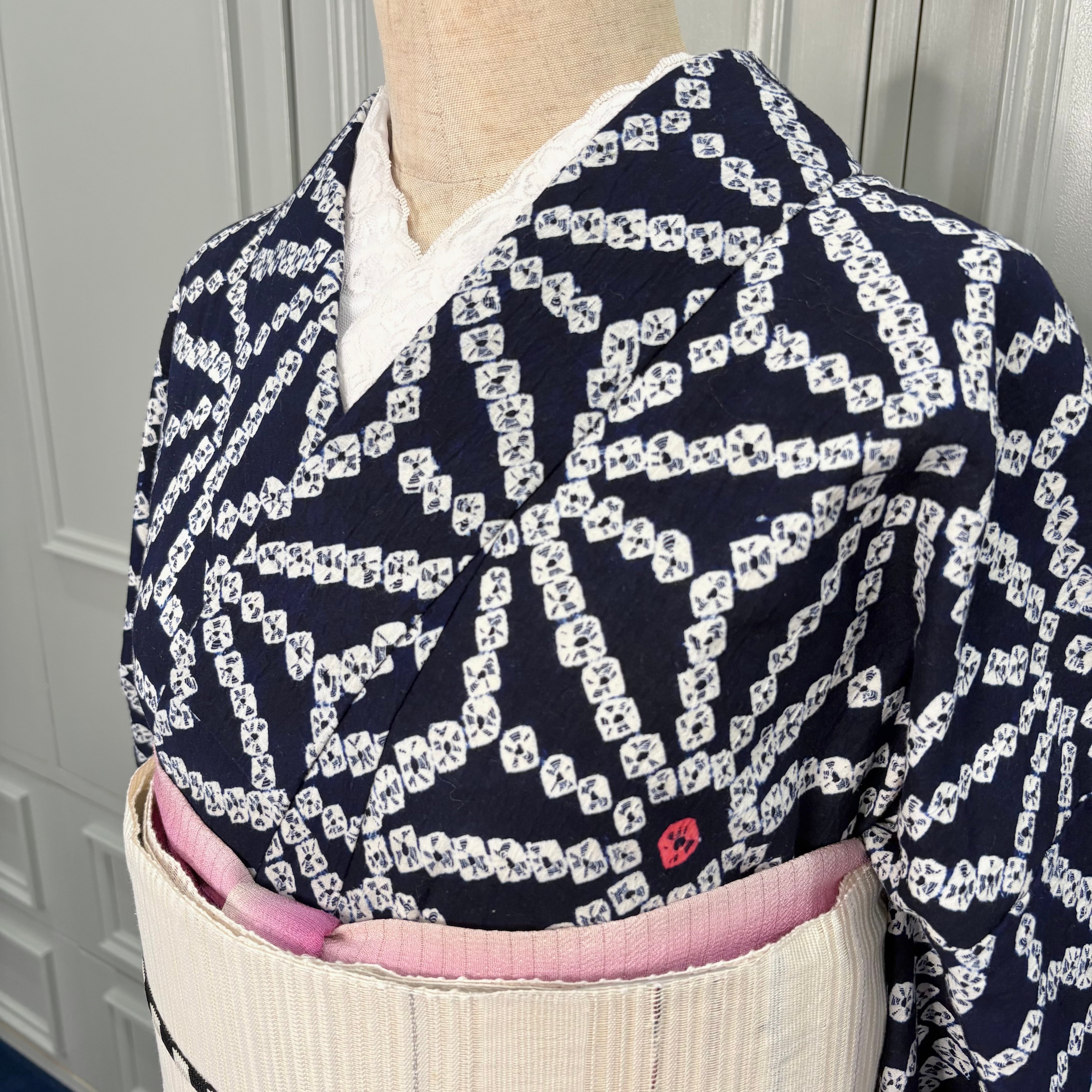 hemp leaf＊麻の葉 ネイビー 紺 有松鳴海絞り浴衣 B725 | kimono tento