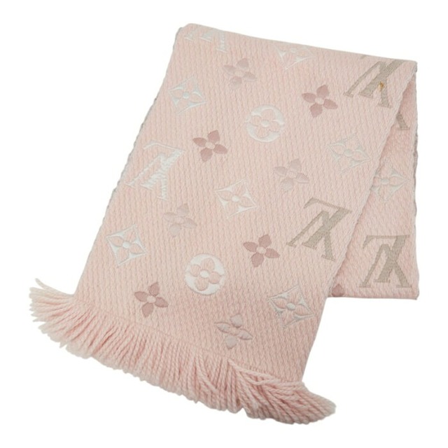 ルイ ヴィトン モノグラム エシャルプ ロゴマニア マフラー M73057 ピンク グレー ウール シルク レディース LOUIS VUITTON 【中古】