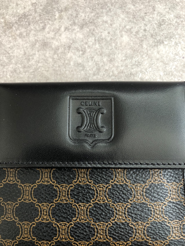 CELINE セリーヌ マカダム 財布 ブラック ブラゾン型押し PVCレザー 財布 2つ折り財布 vintage ヴィンテージ オールド sgwg3a