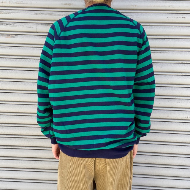 デッドストック 90s ラルフローレン ボーダー柄スウェット 香港製 緑 紺 M