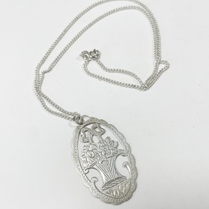 Early 1900s〜 Antique 750 Silver Flower Basket Openwork Pendant Necklace - Hungary
