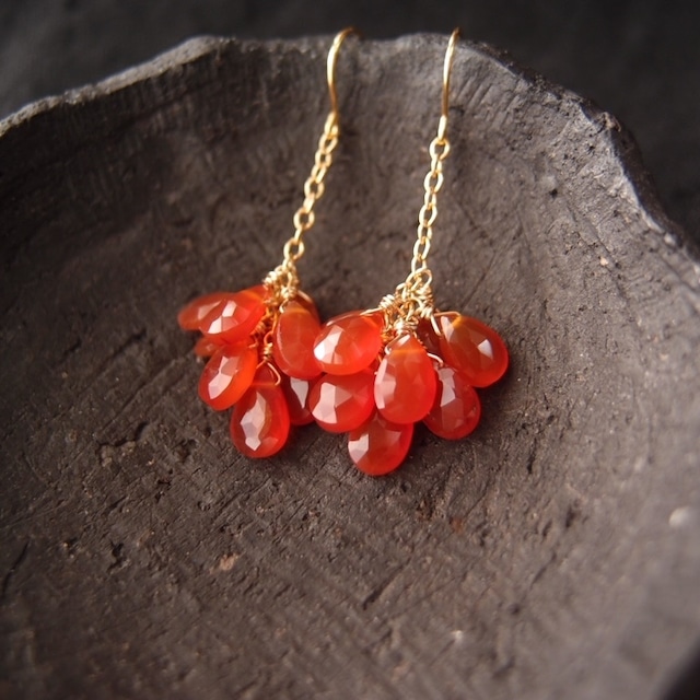 【K14gf】Carnelian Dangling Earrings／カーネリアン 小房ピアス