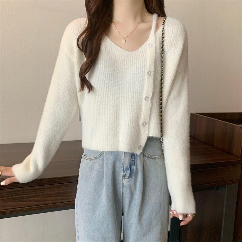 セーター ルーズオータムウィンタースタイルVネックトップス 秋物 冬物 1号婦人26629634993