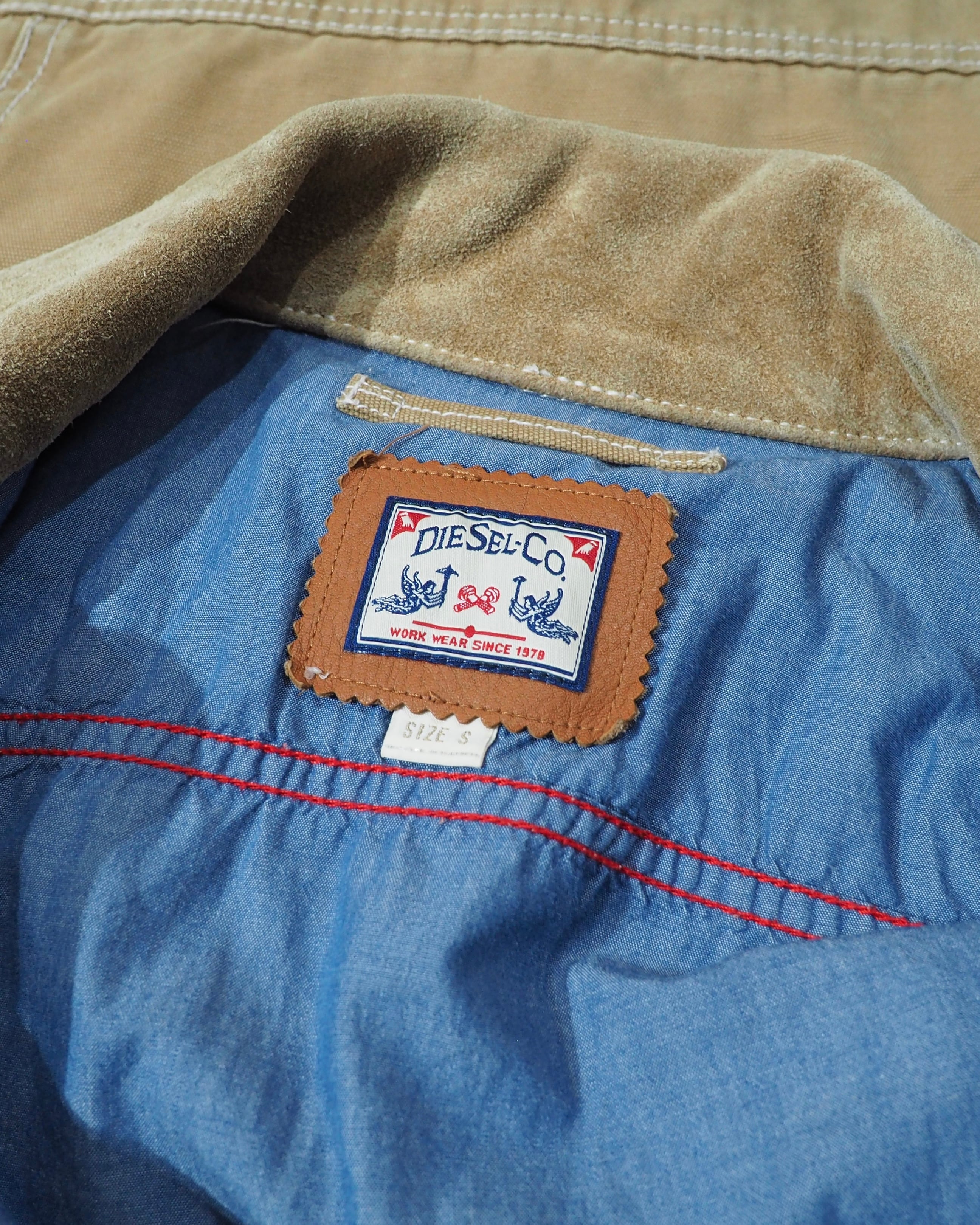 " DIESEL " Suede Leather Switching Cotton Duck Work Jacket