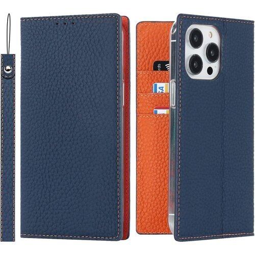 For iPhone 14 Pro 6.1 ケース手帳型 iPhone 14pro ケース Pelanty 牛革製品 本革レザー iPhone14 Pro 財布型カバー カード収納 スタンド機能 内蔵マグネット 手作り柔らかい スマホケース アイフォン14Pro 携帯カバー ストラップ付 ヘッドフォンケーブル 耐衝撃 ネイビー 1552