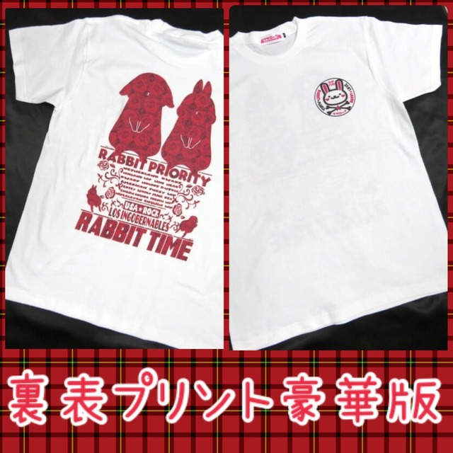 うさぎ白Tシャツ薔薇