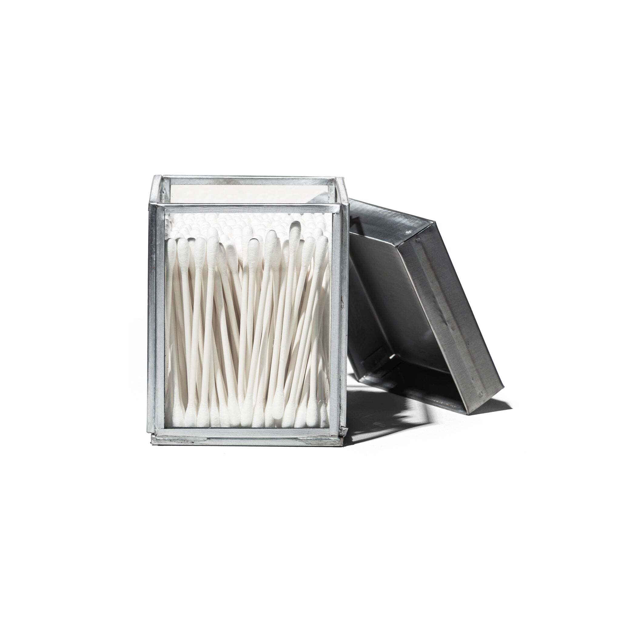 PUEBCO GLASS BOX WITH RECYCLE STEEL LID / Cotton Swab