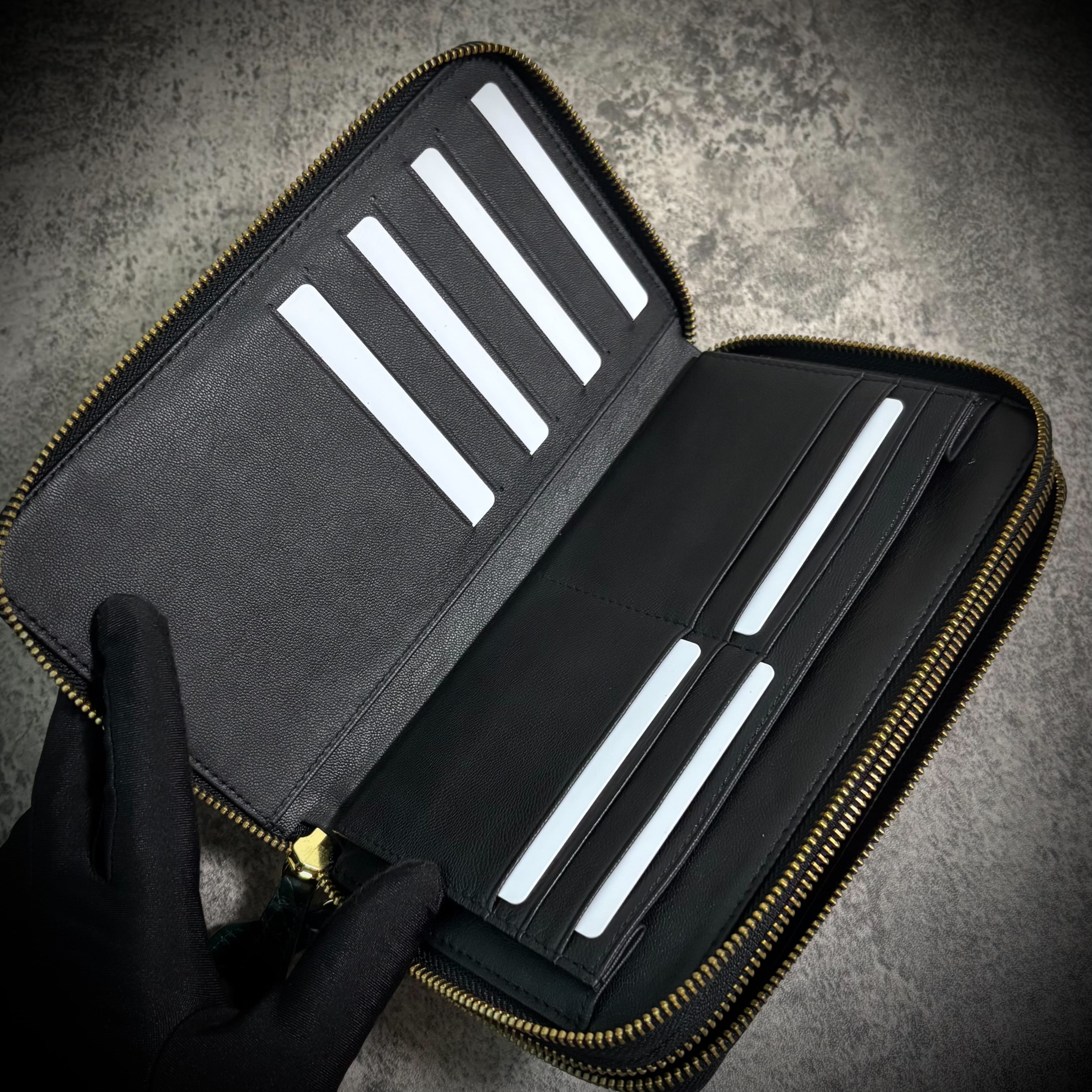 クロコダイル ダブルジッパー メンズ財布 ダブルファスナー 長財布