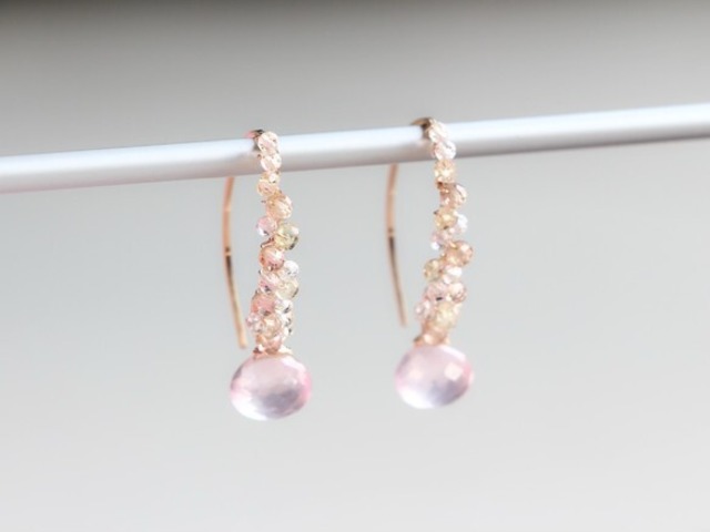14kgf- rose quartz jewel marquise pierced earrings