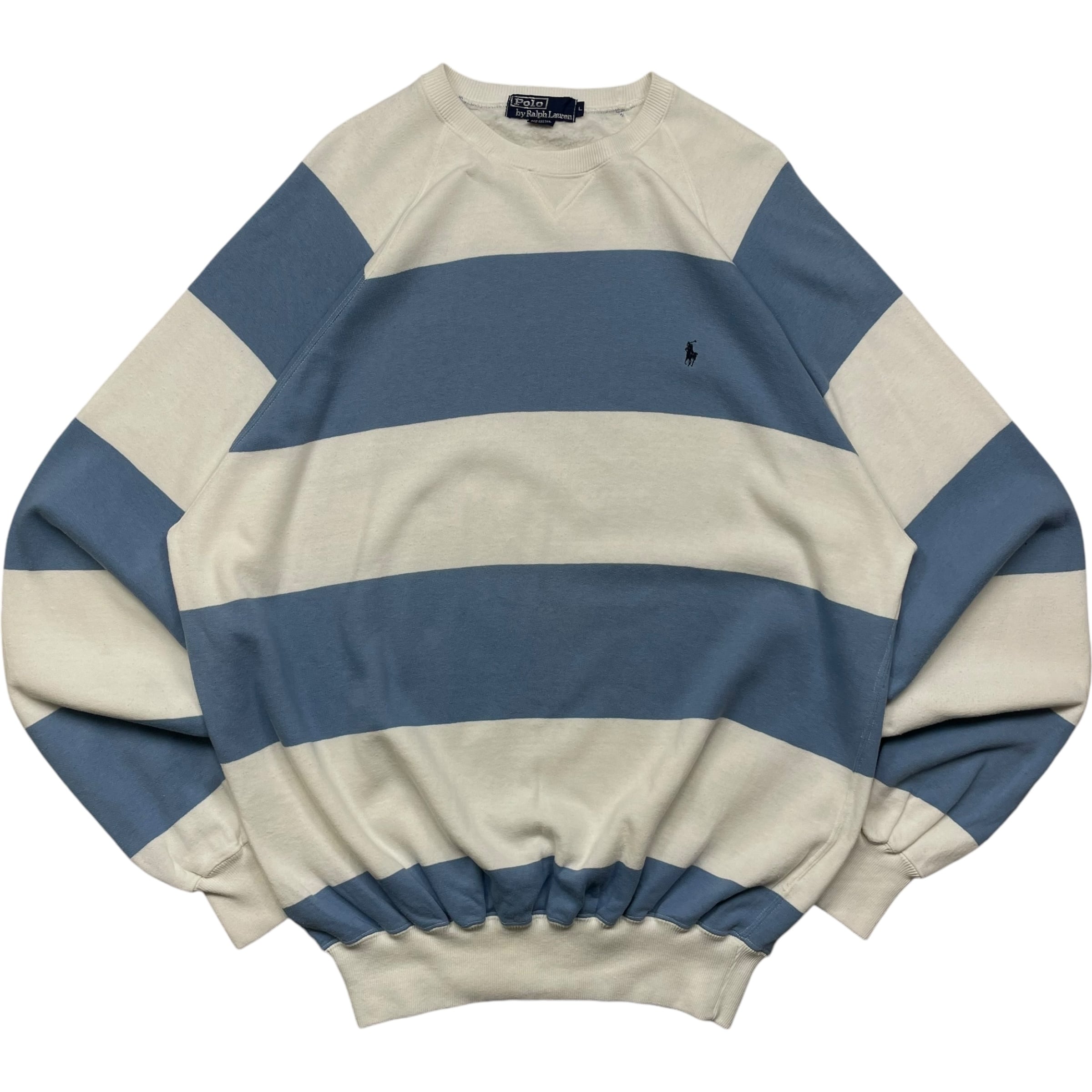 《L》Polo by Ralph Lauren ポロバイラルフローレン ワンポイント 刺繍 ボーダー ラグラン スウェット 90年代 vintage no.5001