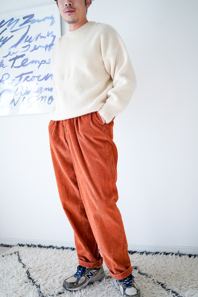 【1990s】"LANDS' END, Made in USA" Orange Corduroy 2-tuck Trousers / 796