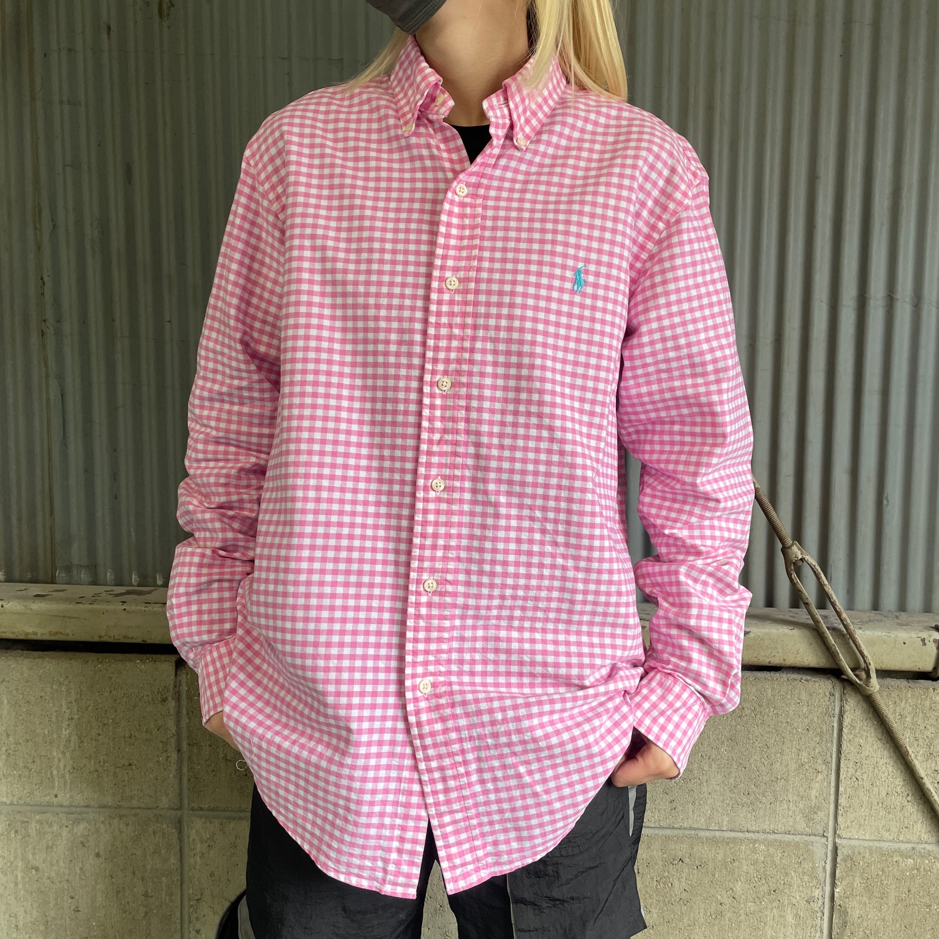 90s ヴィンテージボタンダウンシャツ チェック ポロラルフローレン ピンク