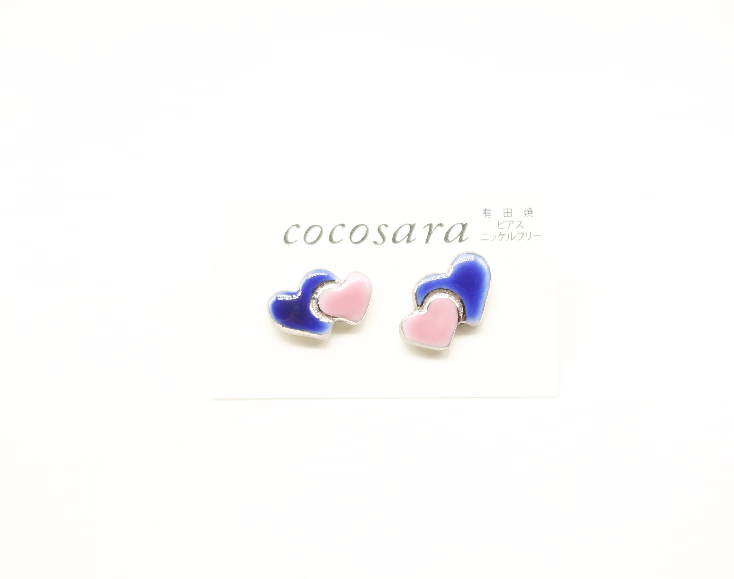 有田焼ピアス Wハート 青×ピンク(銀彩) | 有田焼アクセサリー・陶器