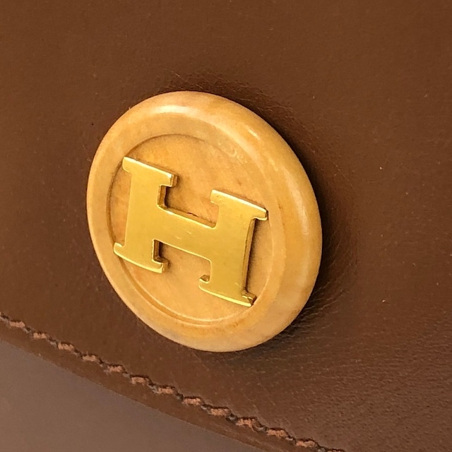 HERMES エルメス ロゴ ブッシュロック レザー ポシェット リオ クラッチバッグ ブラウン vintage ヴィンテージ オールド std6bk
